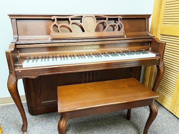 Young Chang Console Piano, Joseph Pramberger Series, Queen Ann Cherry